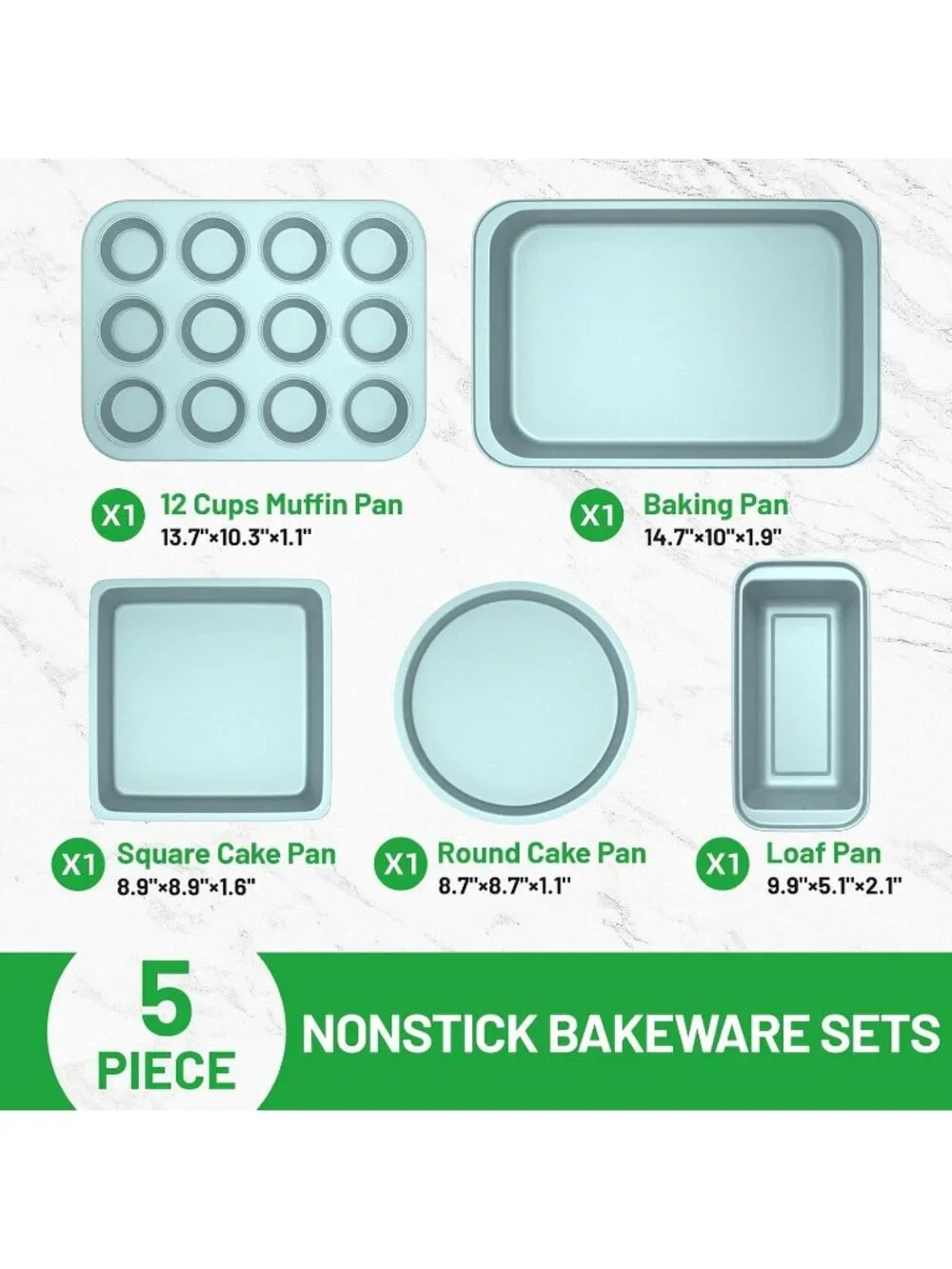 5-Piece Blue Baking Sheet Set Including Round/Square Cake Pan Baking Pans Set